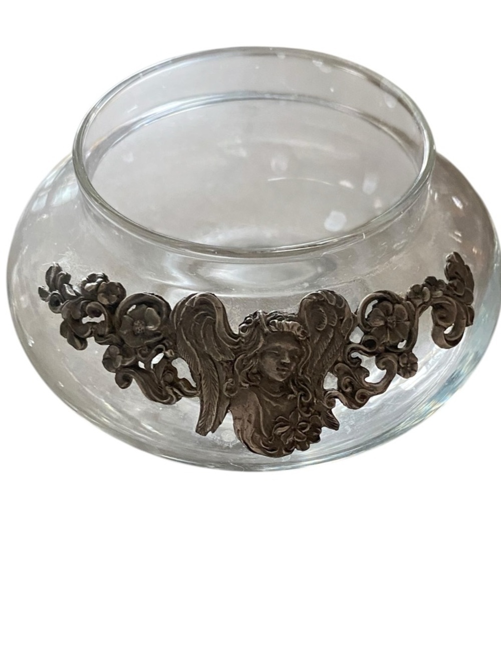 vintage 90s  Pewter Angel 
Decorative potpourri Glass Trinket Bowl candle holder